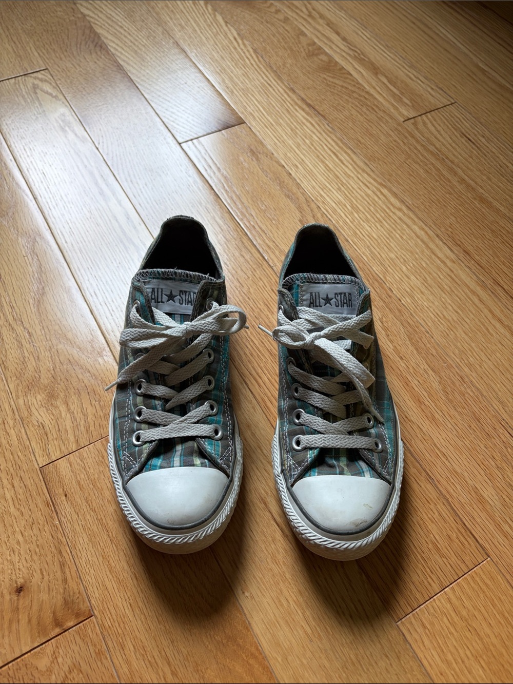 Converse Women’s Teal Plaid Low Top Sneakers